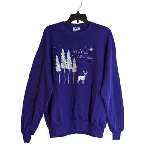 Vintage Holiday Sweatshirt Purple with‎ silver print